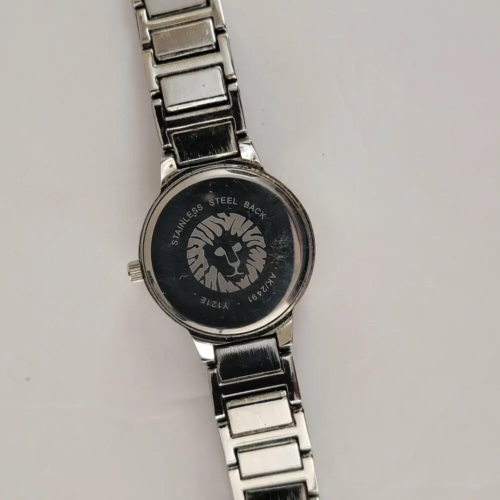 Anne Klein Womens Watch White Dial Black Bezel Silver Bracelet Quartz Analog